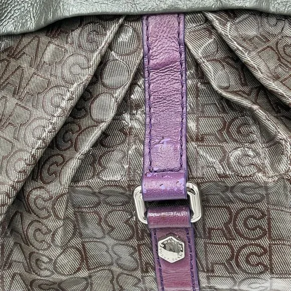 Marc By Marc Jacobs Large Patent Leather Handbag Shoulder Bag Hobo Grey Purple - Picture 5 of 15